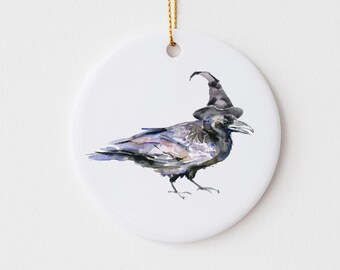 Halloween ornament spooky Raven ornament Christmas decor bird Raven decoration spooky season crow witch hat home decor raven lover crow gift