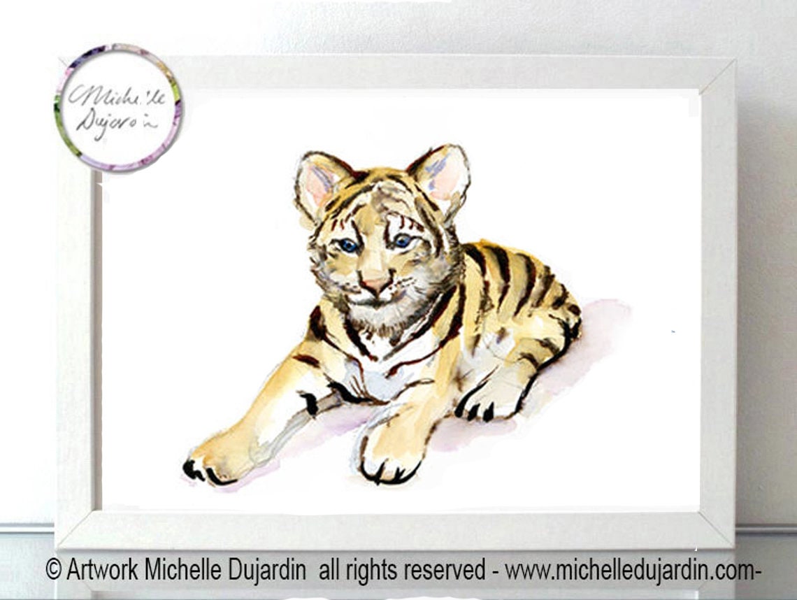 Tiger Cub Art Print Baby Tiger Watercolor Painting Nursery Etsy