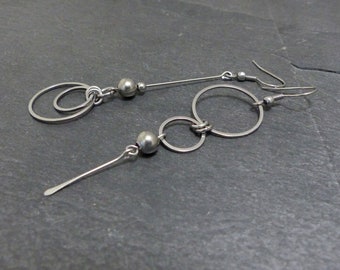 Boucles d'oreilles longues dépareillées asymétriques,  acier inoxydable (GC4)