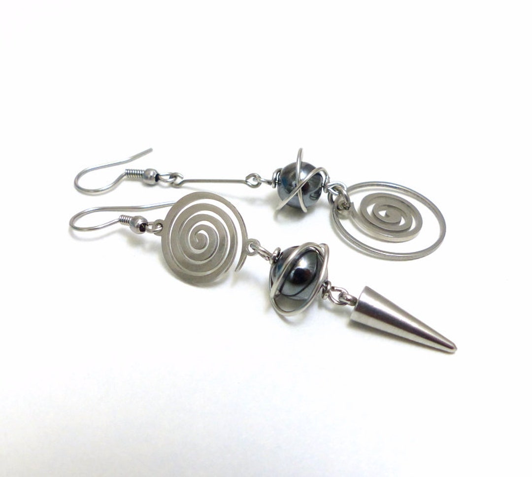 Boucles D'oreilles Spirale Asymétriques En Acier Inoxydable - Style Gothique, Léger, Pour Fêtes Et Quotidien