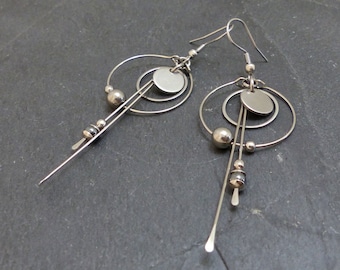 Modern hematite and stainless steel long earrings (BO1)