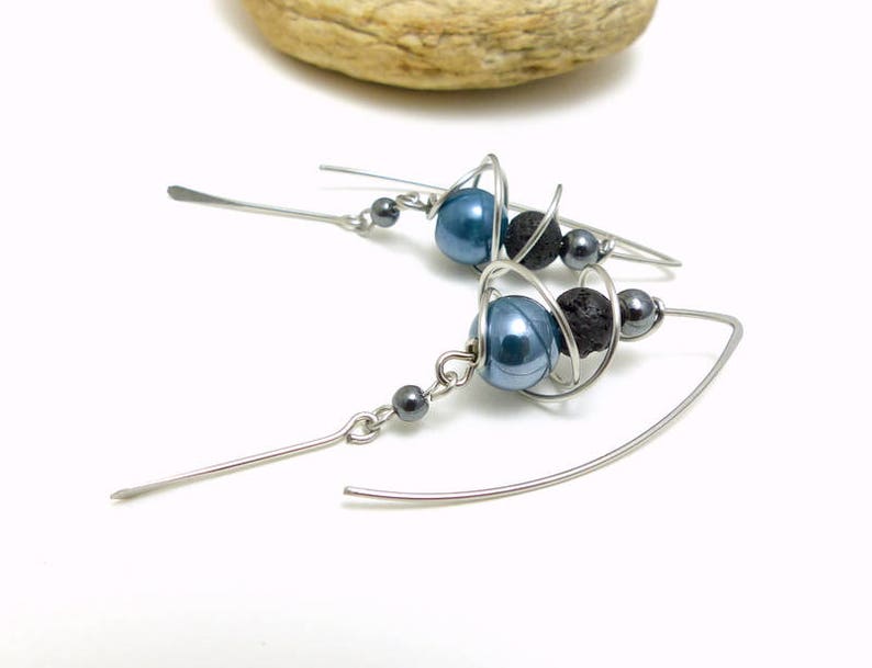 Earrings Blue ceramic hooks stone and surgical steel GC6