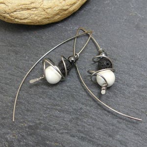 White grey black earrings, ceramic, hematite, lava and stainless steel GC6 image 3