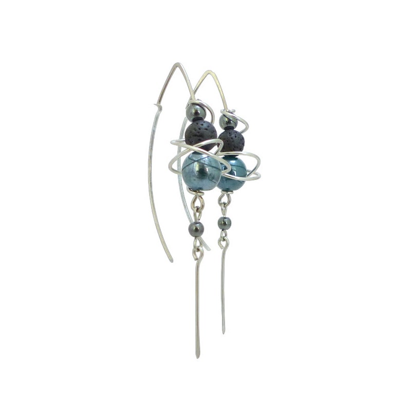 Blue/green earrings with large ceramic hooks, stone and surgical steel GC6 image 2