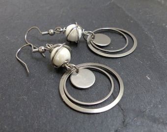 Boucles d'oreilles céramique blanche et acier inoxydable (BO21)