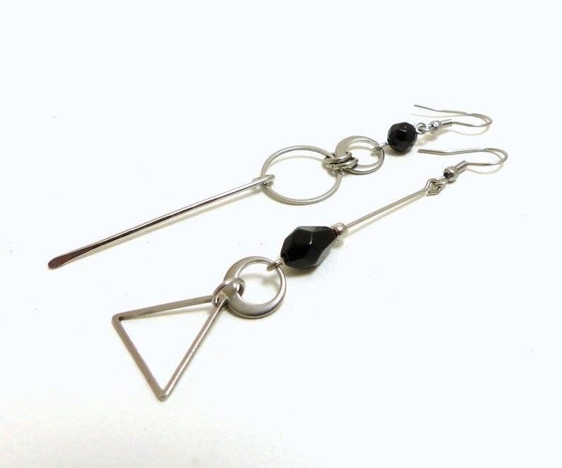 Boucles d'oreilles dépareillées asymétriques verre facetté et acier inoxydable GC8 image 3