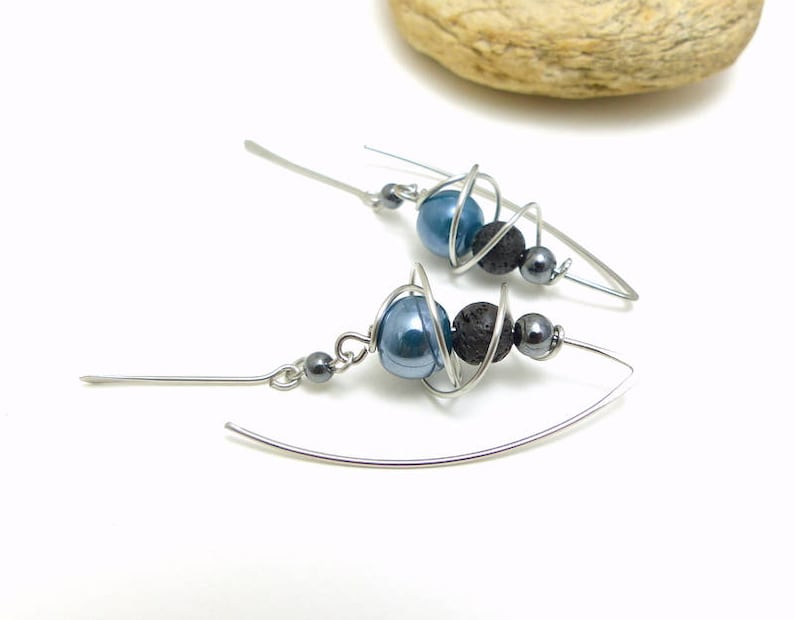 Earrings Blue ceramic hooks stone and surgical steel GC6