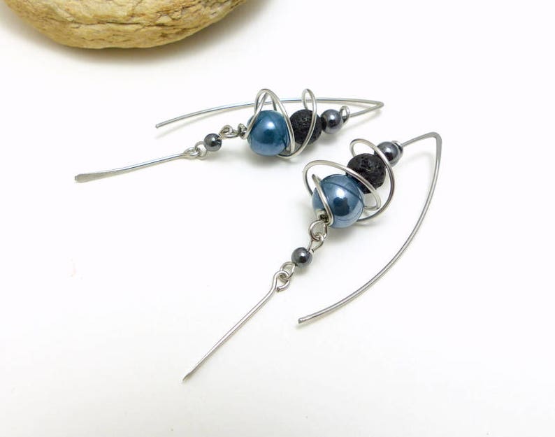 Earrings Blue ceramic hooks stone and surgical steel GC6