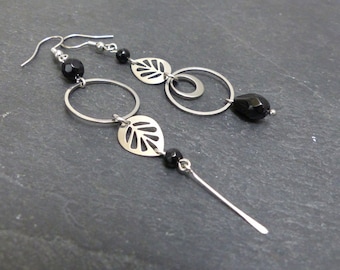 Boucles d'oreilles longues inversées asymétriques verre facetté et acier inoxydable (GC9)