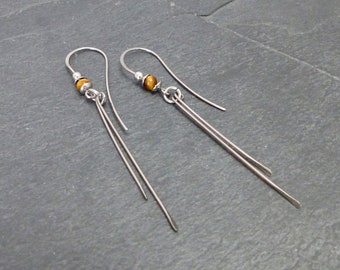 Large hook earrings, tiger eye, surgical steel (GC6)
