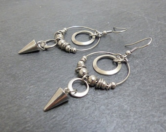 Boucles d'oreilles longues pendantes, pointe, cône, acier inoxydable  (BO31)