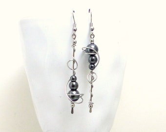 Inverted earrings, hematite, and stainless steel (BO4)