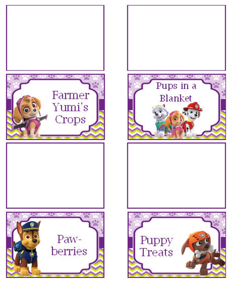 Paw Patrol Food Labels Girls | Etsy