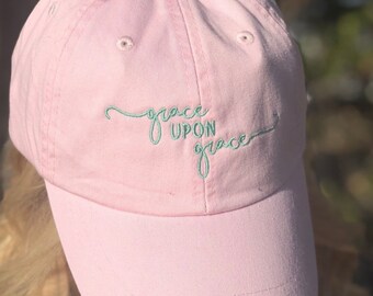 Embroidered Grace Upon Grace Baseball Cap - Handwriting  display picture 3