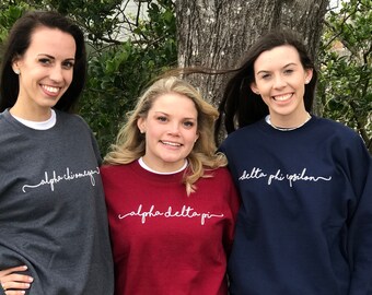 Handwriting Script Sorority Crew Neck Sweatshirt - Licensed Greek Apparel