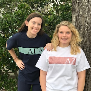 Rectangle Cutout Greek Letters Sorority Short Sleeve T Shirt - Officially Licensed Greek Apparel