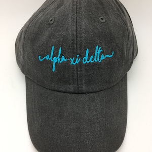Embroidered Alpha Xi Delta Handwriting Script Baseball Cap - Officially Licensed Greek Merchandise - A Xi D