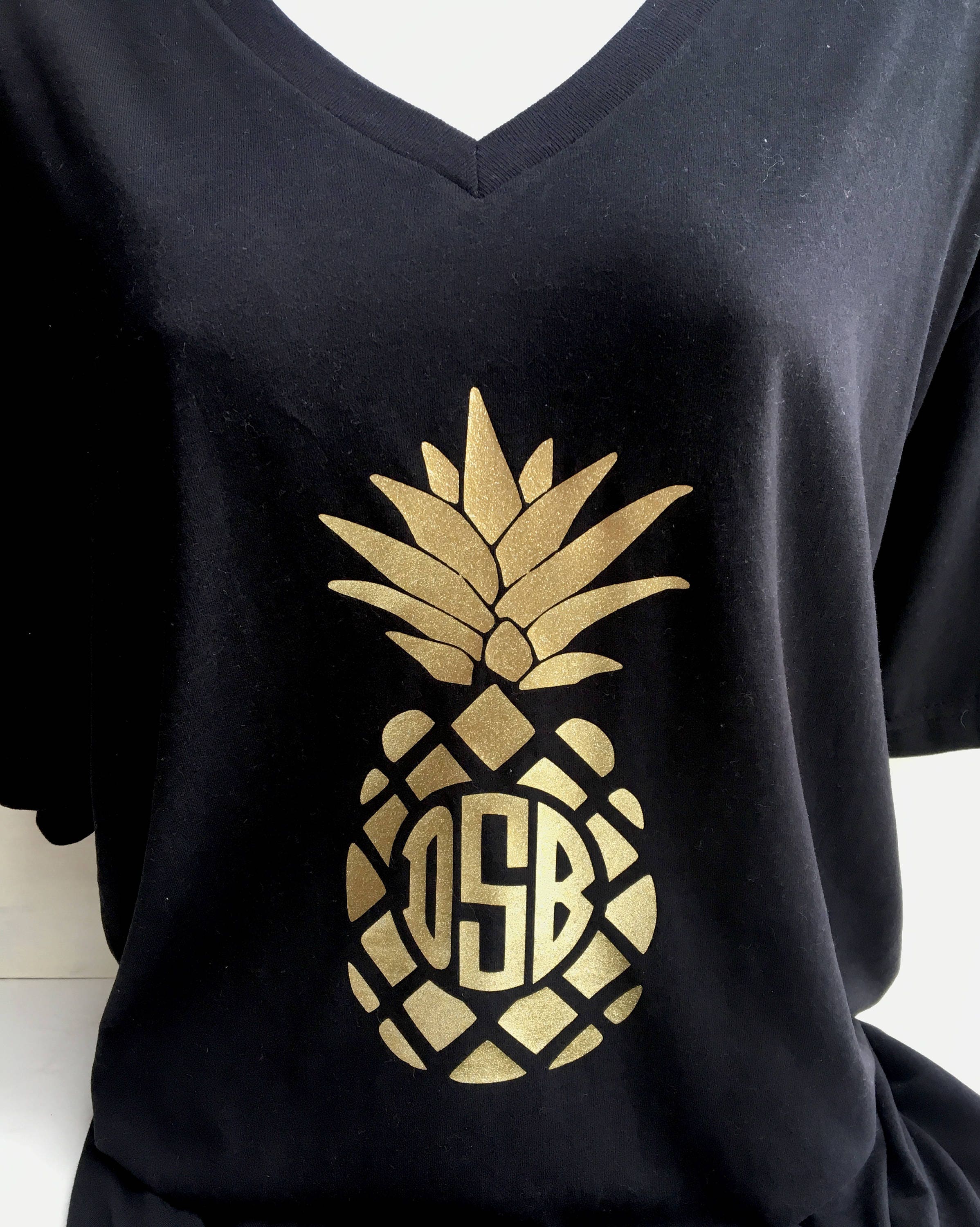 Pineapple Monogrammed V Neck Tee 