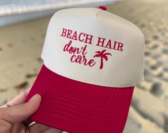 Embroidered Two Tone Canvas Beach Hair Don't Care Cap - Girls Weekend Outdoor Trip Gift