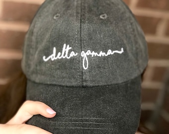 Delta Gamma Handwriting Script Baseball Cap- Officially Licensed Greek Sorority Ball Hat - big little gifts - Greek Caps