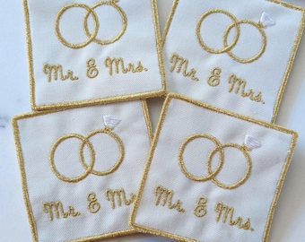 Custom Embroidered Mr & Mrs Cocktail Coaster, Custom Bar Napkin, Custom Fabric Napkin, Embroidered Party Napkin, Wedding Favor (Set 4)