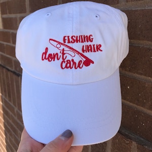 Embroidered Fishing Hair Don&#39;t Care Baseball Hat