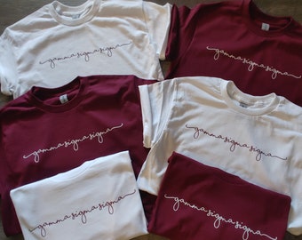Handwriting Script Sorority Crew Neck Short Sleeve T Shirts - Officially Licensed Greek Apparel- Back To School Outfit