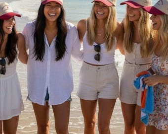 Embroidered Two-Tone Canvas Bachelorette Caps – Beach Weekend Vacation Trip Gift