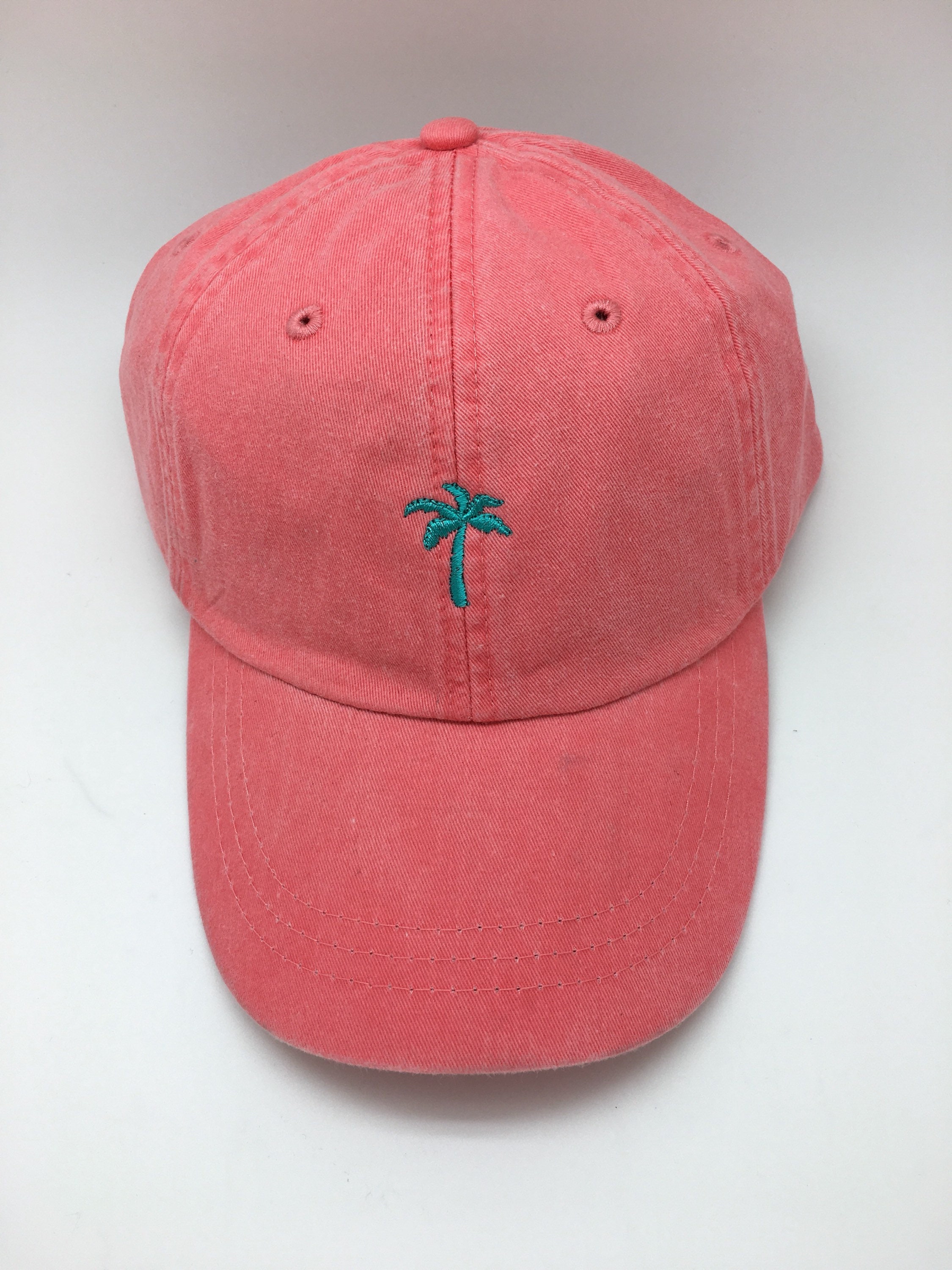? 100% Cotton Embroidered Palm Trees Coral Adjustable Velcro Hat Palm Tree Baseball Cap - Dark Red – ReefKnots main image 3