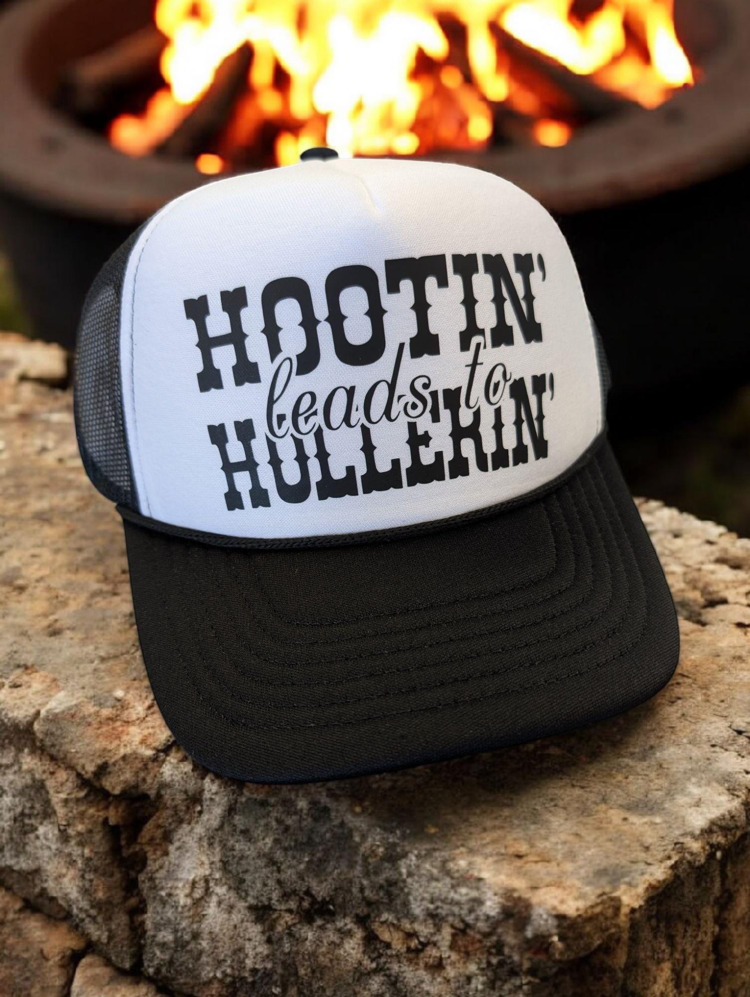Hootin Leads To Hollerin Trucker Cap - Vintage Humorous Baseball Hat - Trendy Cute Women's Custom Gift - Outdoor Animal Lover Camping Hat