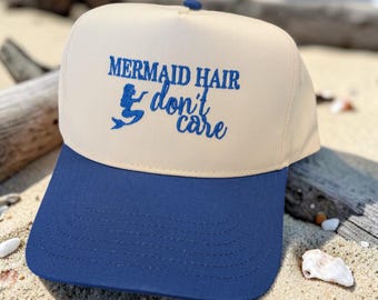 Embroidered Two Tone Canvas Mermaid Hair Don't Care Cap - Girls Weekend Outdoor Trip Gift