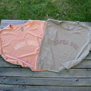 Custom Sorority Crop Top -  Personalized Greek Block Outline Festival Tee - Vintage Retro Big Little Gift - Sorority Basket Shirt