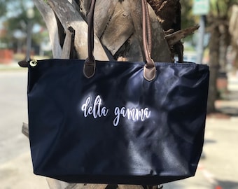 Officially Licensed Greek Sorority Casual Script Microfiber Tote Bags- Nylon Bags- Licensed Greek Retailer