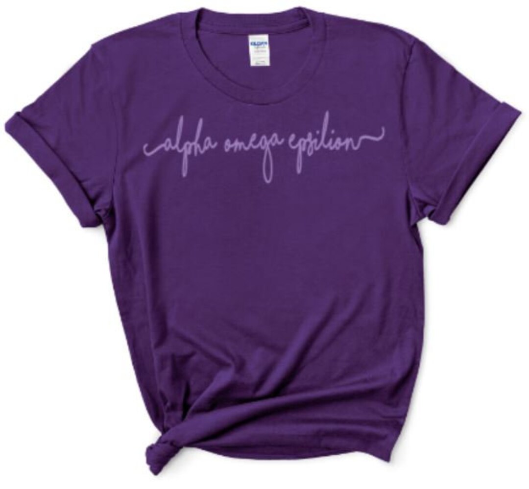 Alpha Omega Epsilon Handwriting Script Crew Neck Short Sleeve T Shirt ...