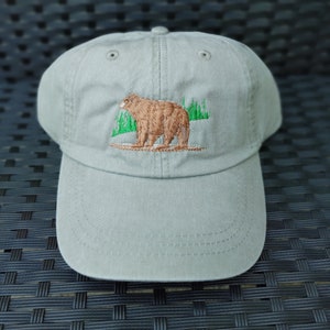 Embroidered Brown Bear Cap - Hunting Season Hat - Mom Dad Wildlife Baseball Cap - Embroidered Bear Cap