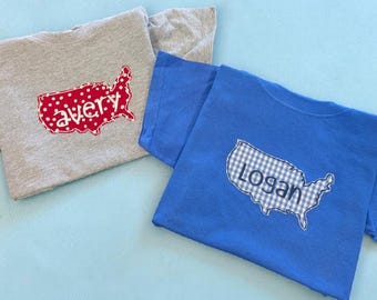 Custom Youth 4th of July Fray-Applique Tee - Child's Independence Day USA Shirt