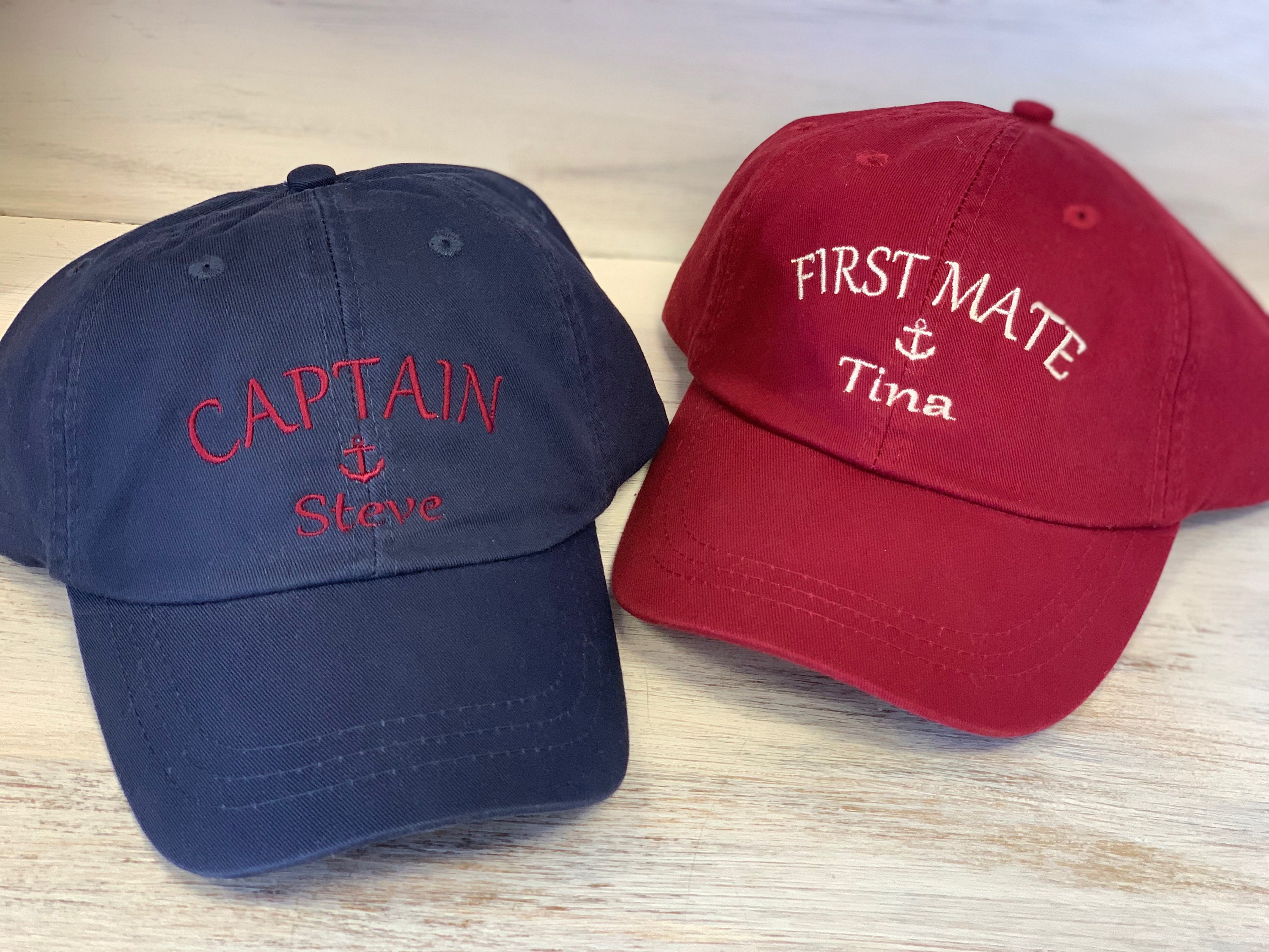 Captain, First Mate, Crew Personalized Caps, Custom Captain Hats, First Mate Cap Crew Caps