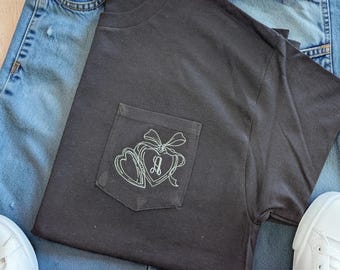 Custom Embroidered Comfort Colors Tee – Monogrammed Locket Bow Pocket Shirt
