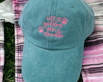 Embroidered Life Is Golden With Doodle Mom Baseball Cap, Dog Mom - Custom Hat - Custom Cap