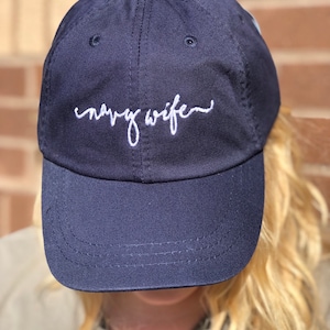 Embroidered Navy Wife Baseball Hat - Handwriting Script Caps Summer Time