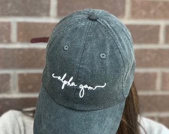 Embroidered ALPHA GAM Handwriting script baseball cap - Alpha Gam - Officially Licensed Greek Baseball Hat - big little gifts