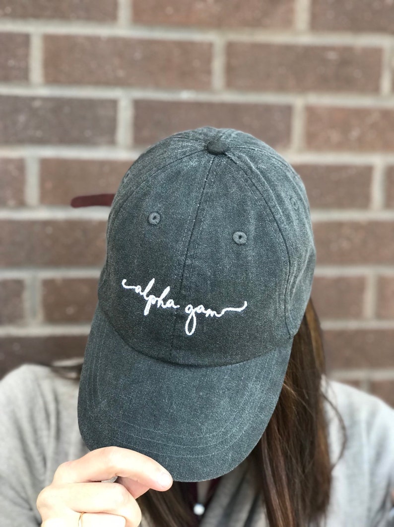 Embroidered ALPHA GAM Handwriting script baseball cap Alpha Gam Officially Licensed Greek Baseball Hat big little gifts image 1