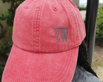 Lower Left Stacked Monogrammed Baseball Cap - Bridesmaid Gifts - Personalized Gifts