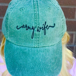Embroidered Army Wife Baseball Hat - Handwriting Script Caps - Army Mom - Army Girlfriend