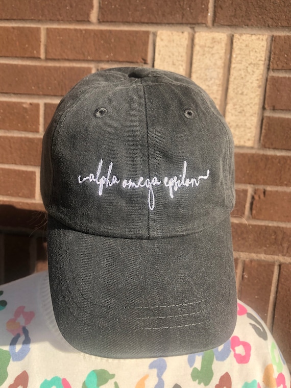 Alpha Omega Epsilon Handwriting Script Baseball Cap | Etsy