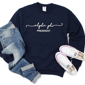 Handwriting Script with Block 2 Line Sorority Crew Neck Sweatshirt - Officially Licensed Greek Apparel