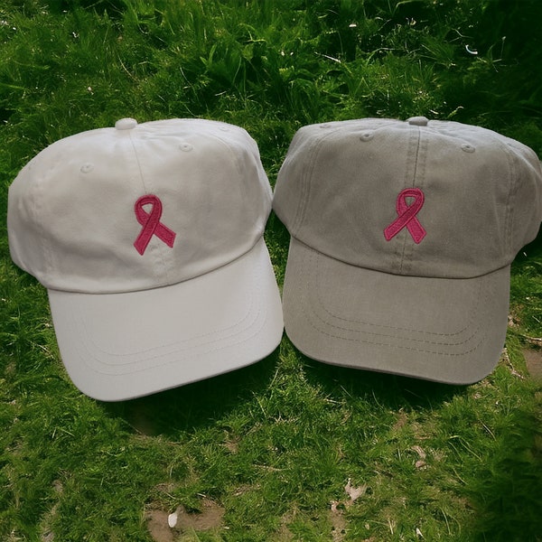 Embroidered Breast Cancer Ribbon Baseball Cap - Cancer Awareness Ribbon Baseball Hat