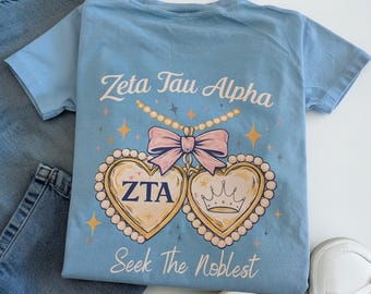 Custom Zeta Tau Alpha Comfort Colors Pocket Tee – Sorority Locket Bow Design
