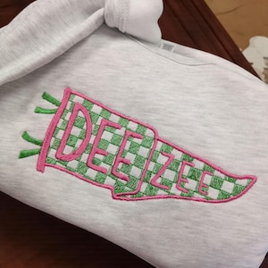 Custom Pennant Banner Personalized Embroidered Crew Neck Sweatshirt - Gifts for Her - Greek Sorority Gift Basket Game Day Saturday Sweater