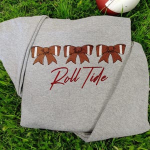 Favorite Football Team with Bows Personalized Embroidered Crew Neck Sweatshirt - Gifts for Her - Back to School - Game Day Saturday Sweater